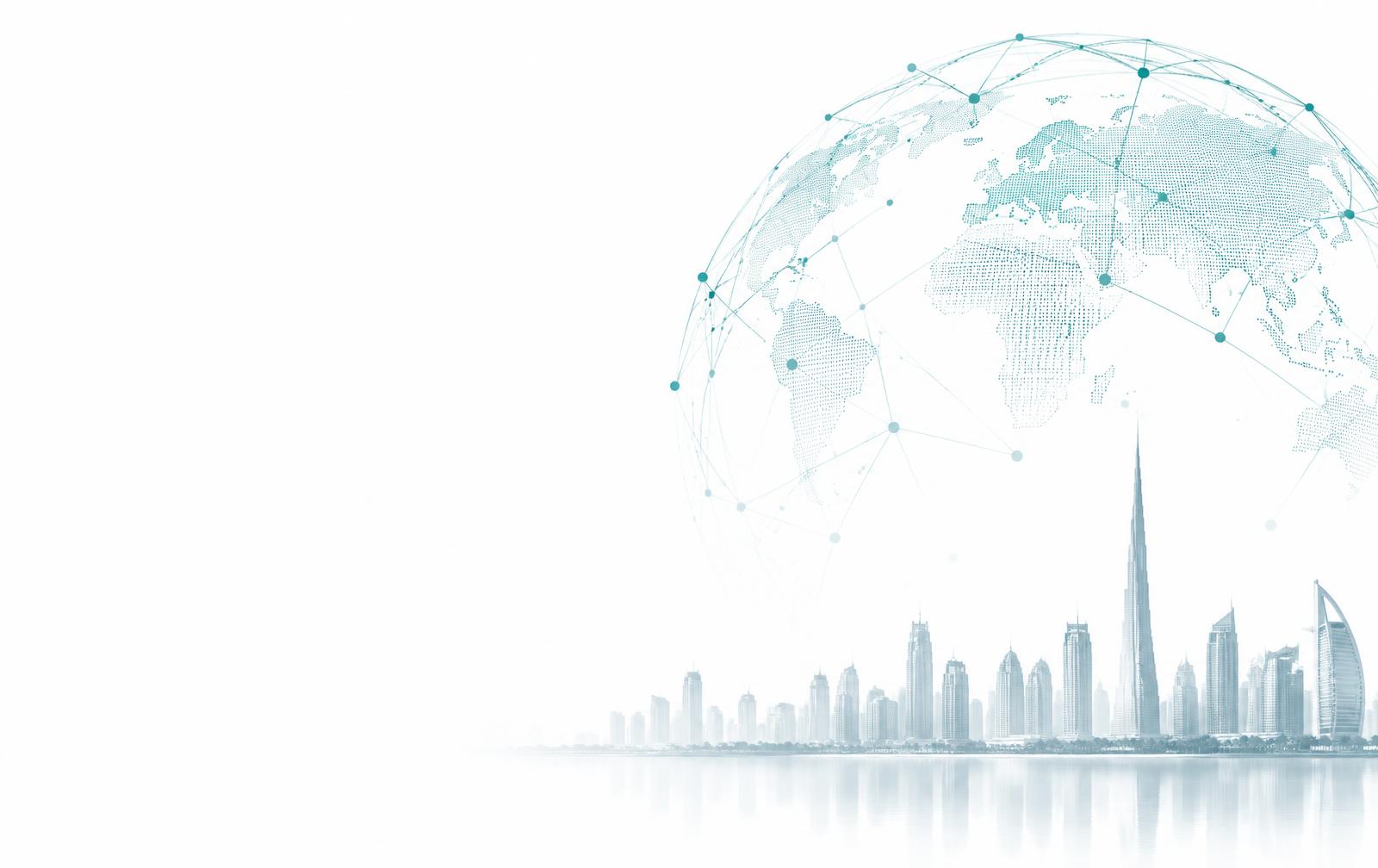 Network of connections over the Dubai skyline